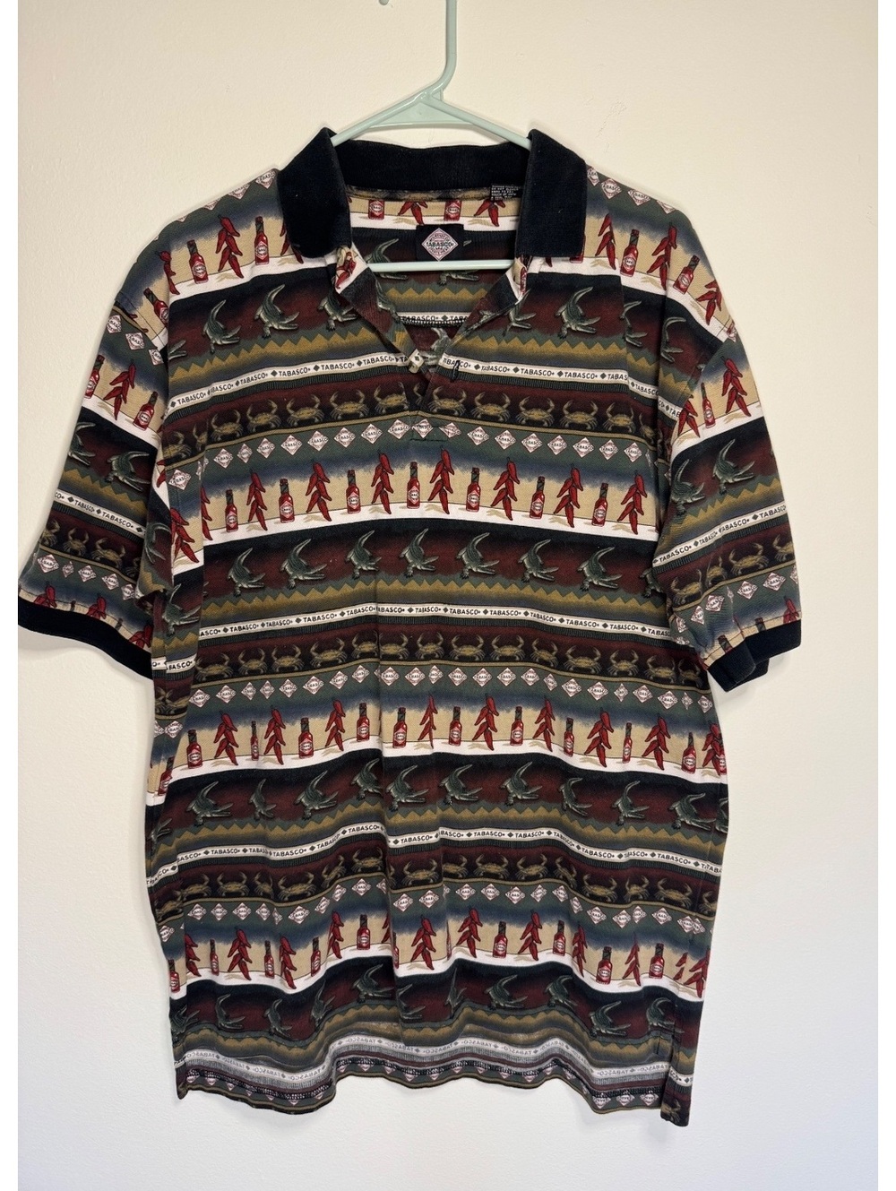 Vintage Tabasco Sportswear All Over Print Polo Shirt Hot Sauce 90s